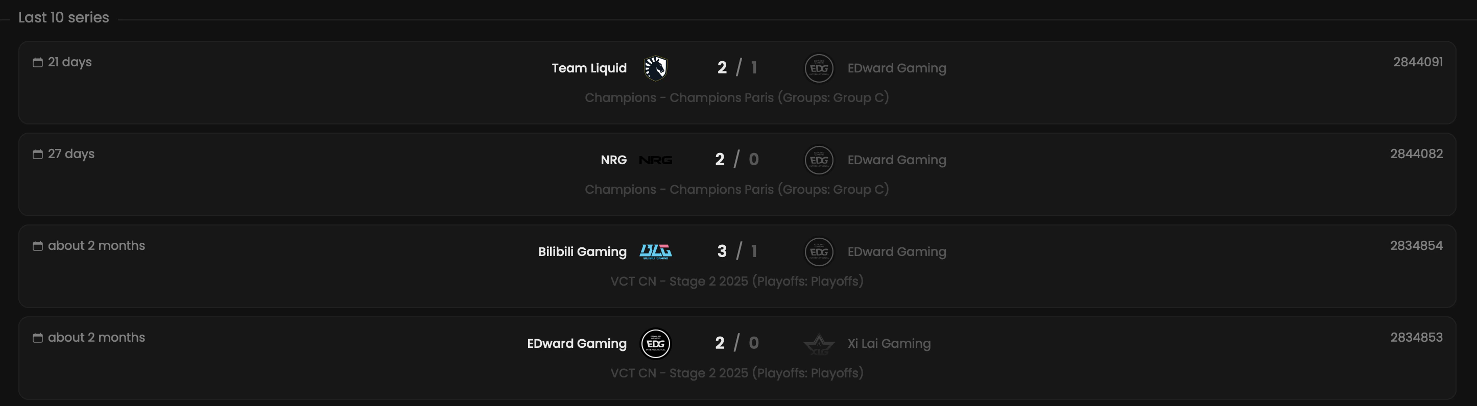 Team matches component