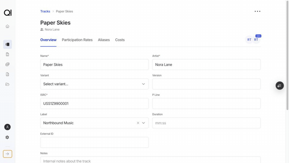 Adding an alias to a track