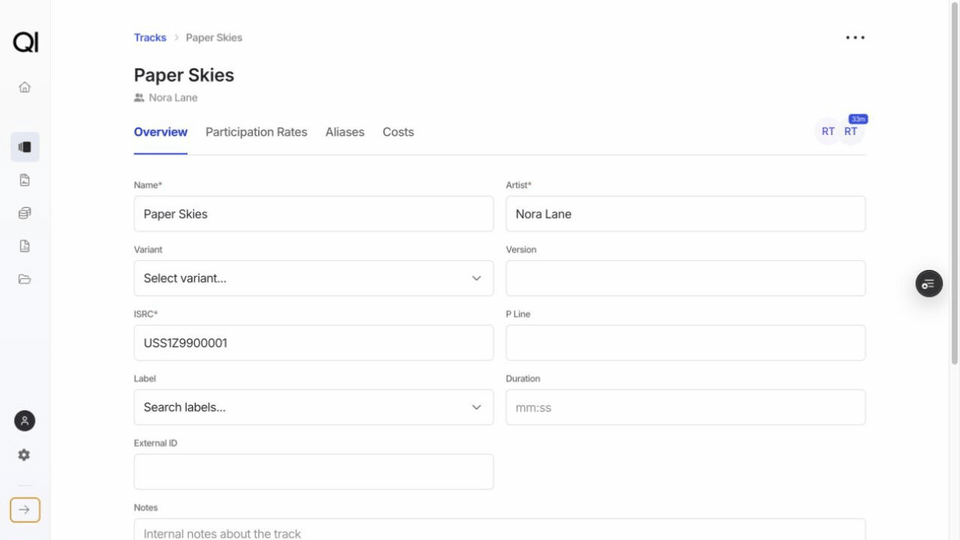 Assigning a label to a track and release