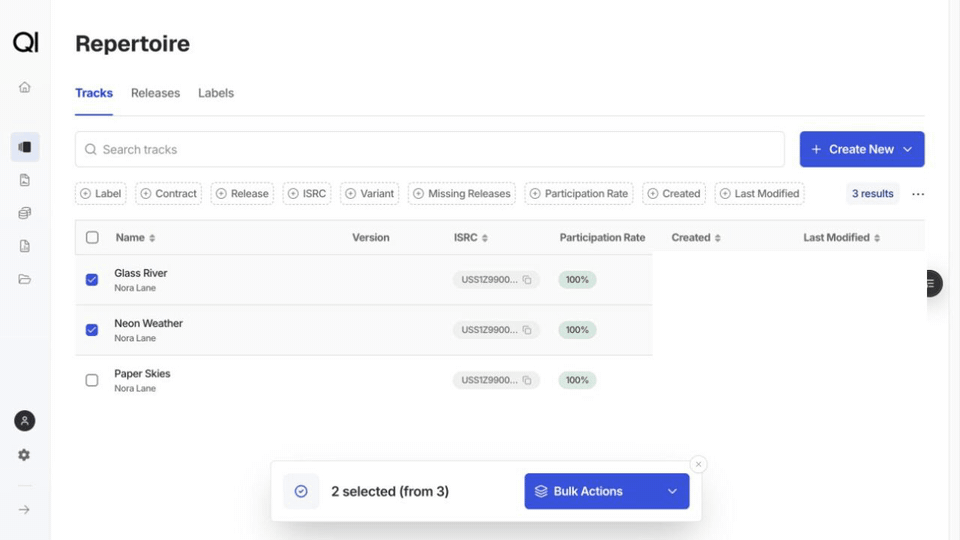 Bulk assigning contracts to tracks