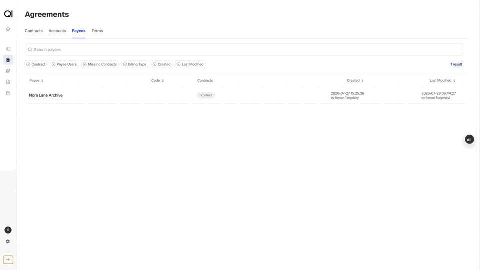 Creating a payee and its Default account