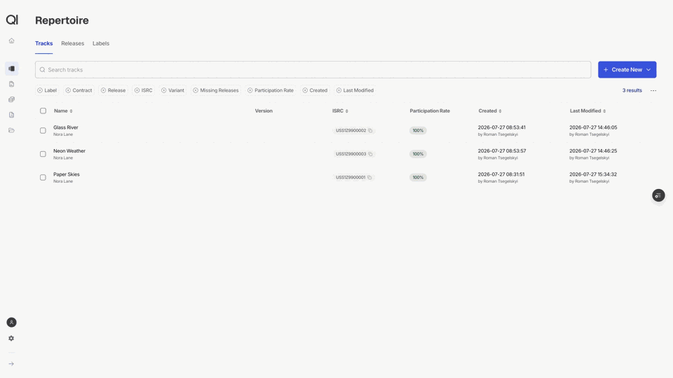 Filtering tracks by a list of ISRCs
