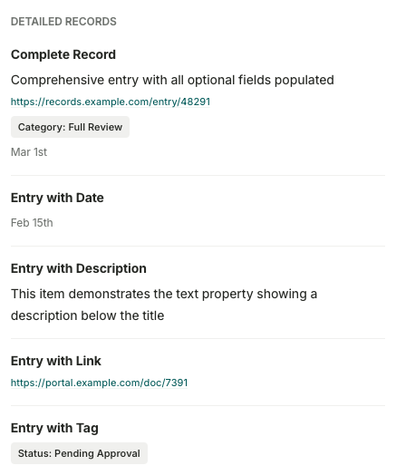 Complete list field with multiple varied items