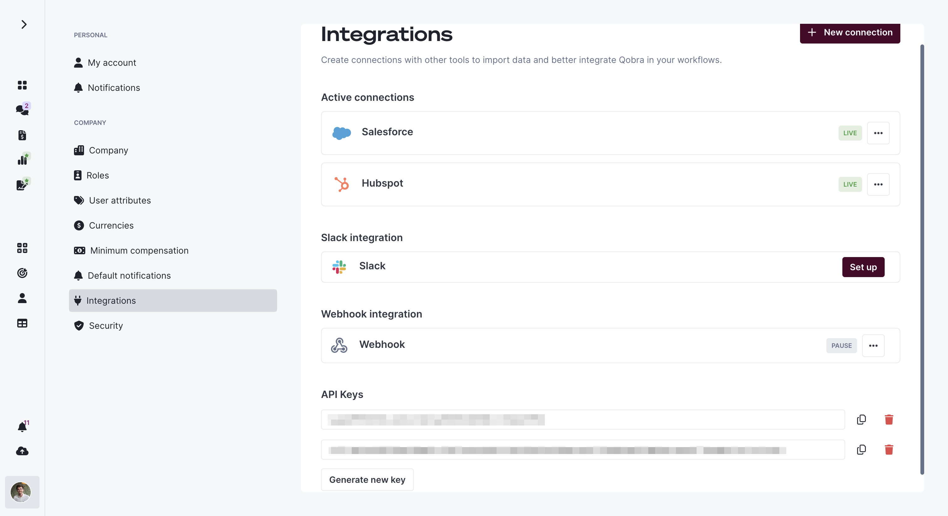 Qobra API Key integration