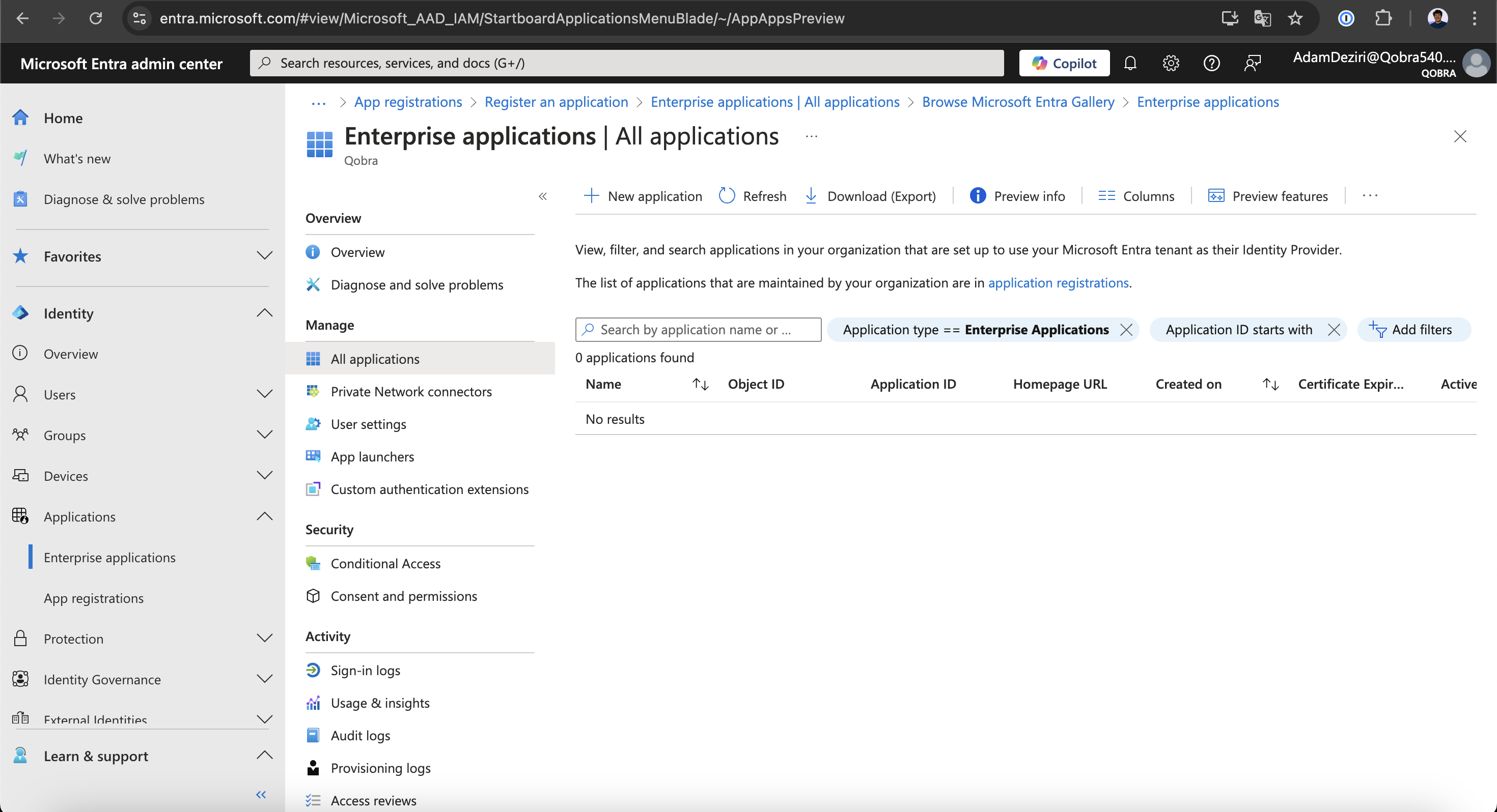 Enterprise Applications Tab