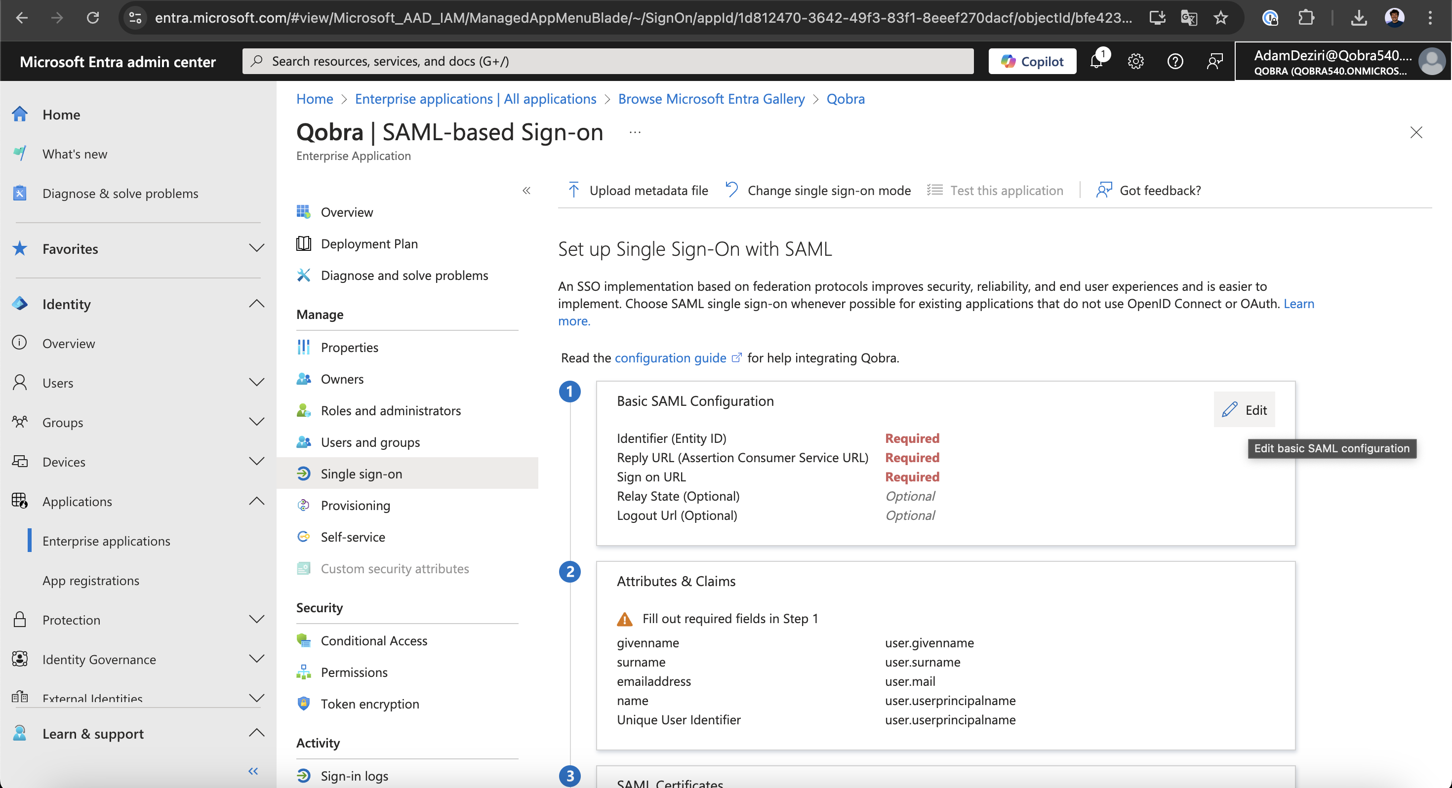 Fill in SAML data