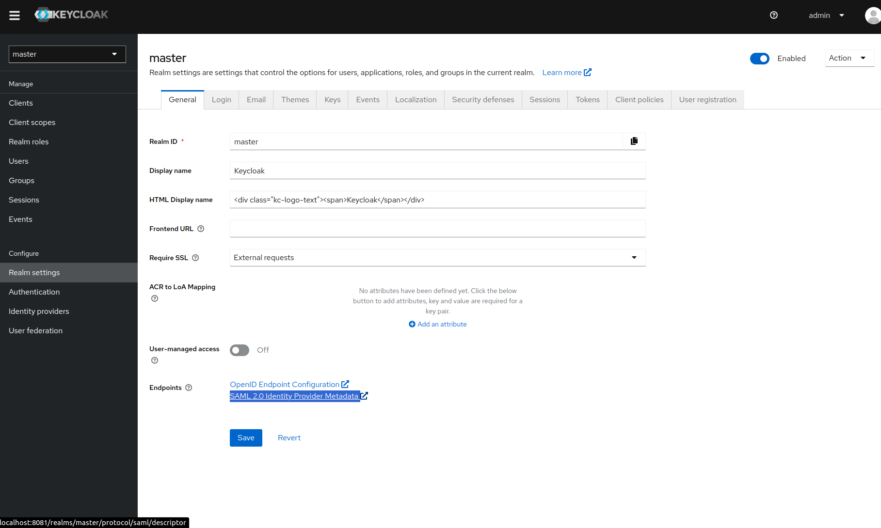Access the metadata URL