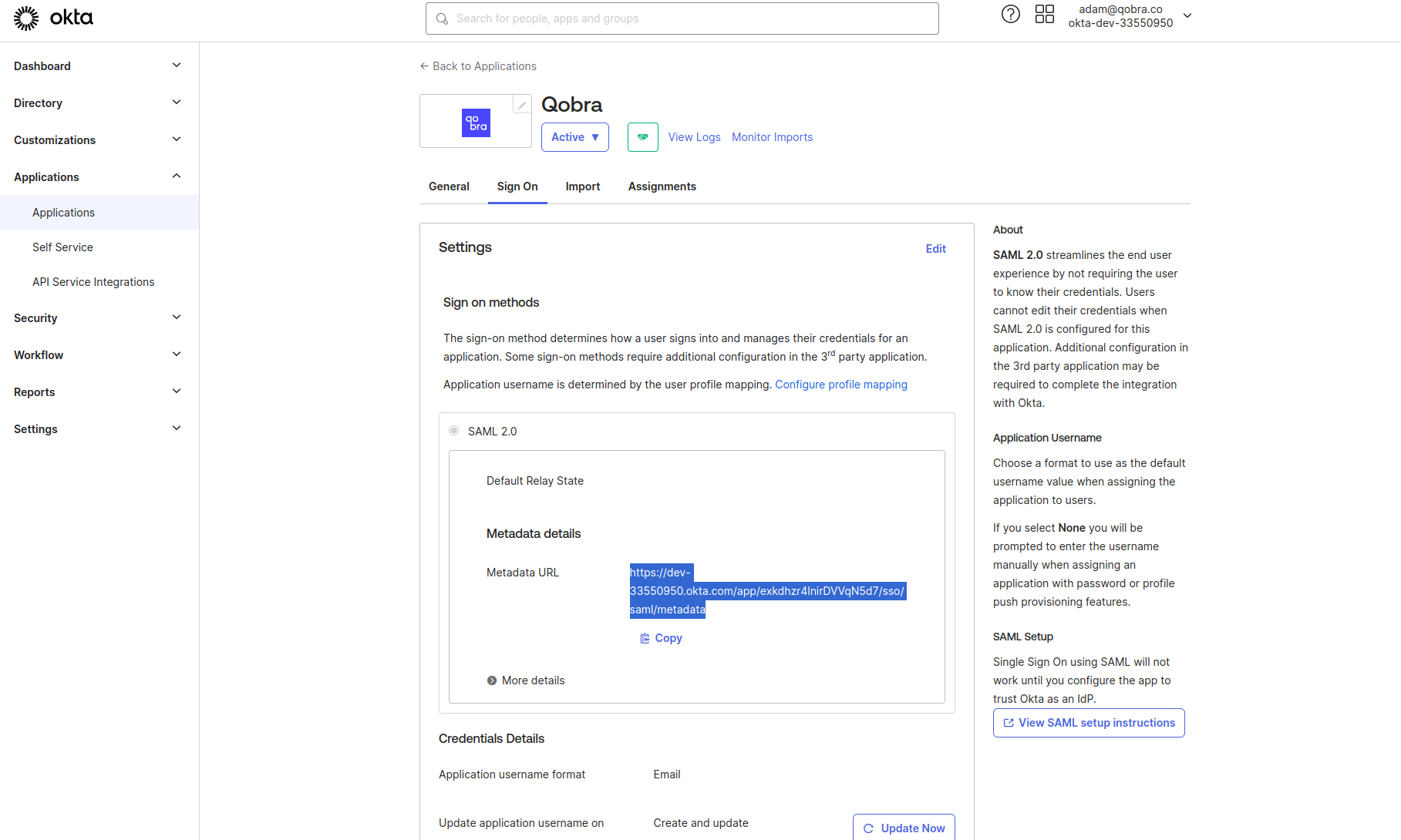Access the metadata URL