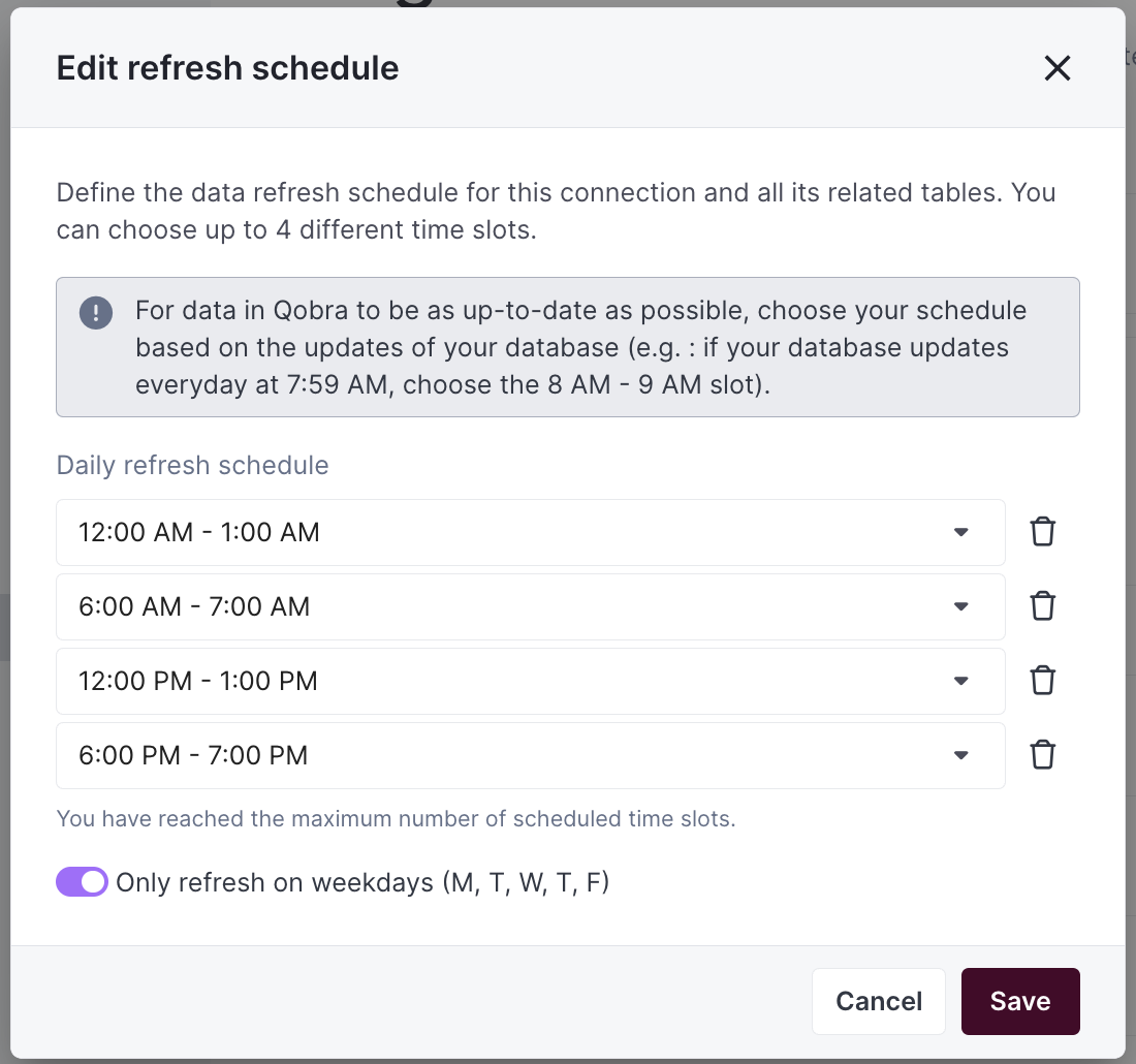 Refresh schedule setup in Qobra