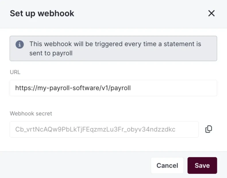 Webhook setup modal