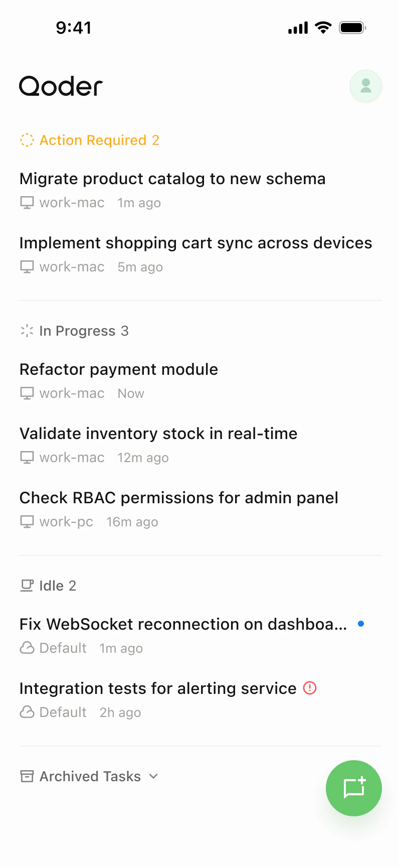 Conversation list with cloud and local tasks side by side