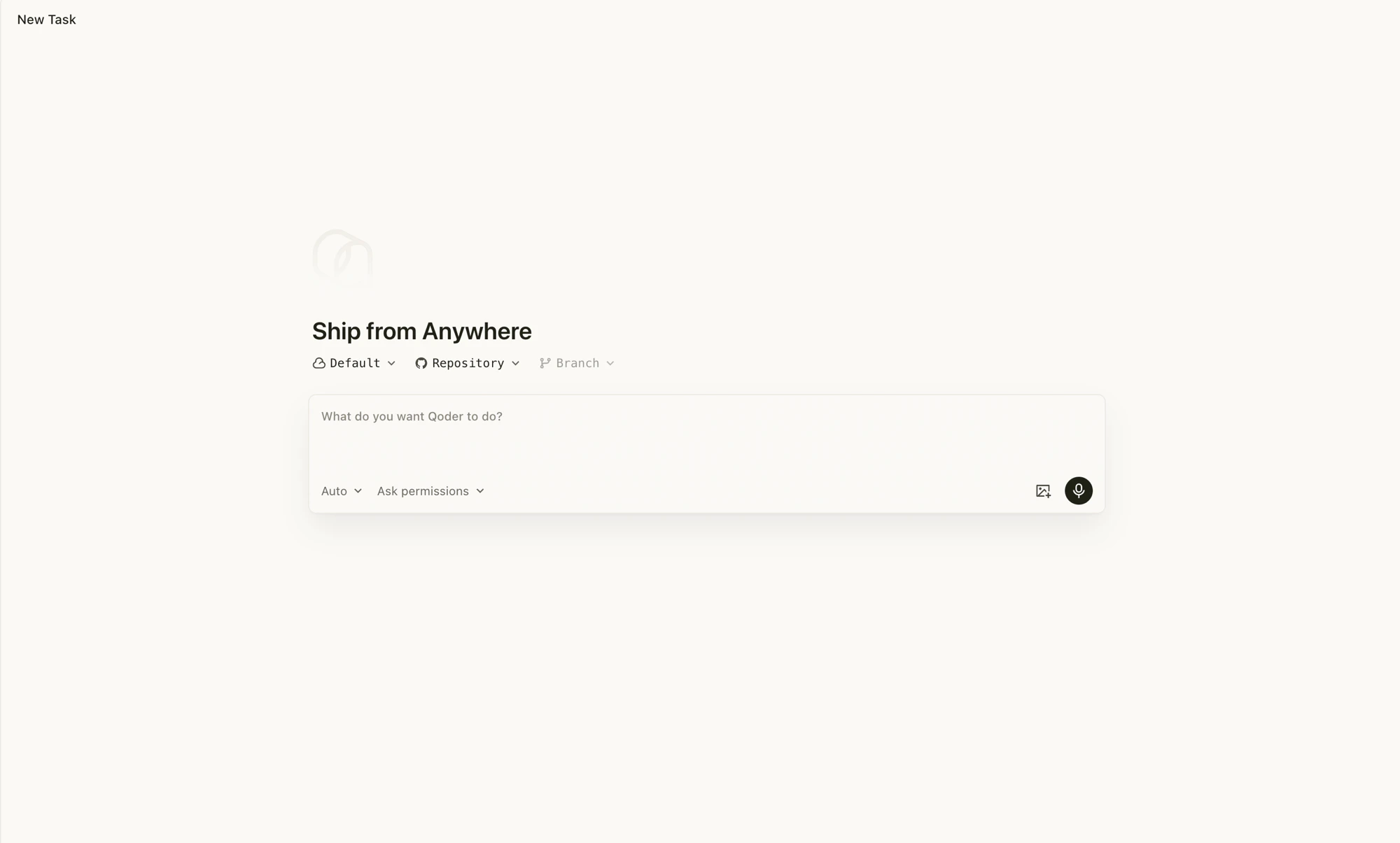 New Task screen on Qoder Web