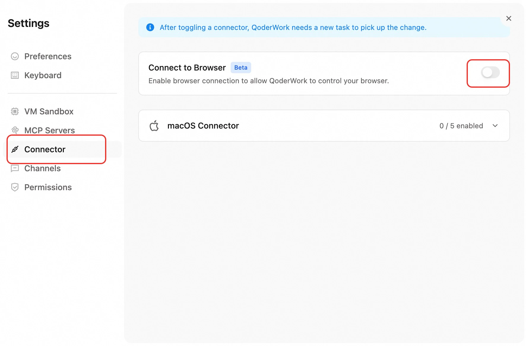 Enable browser connector