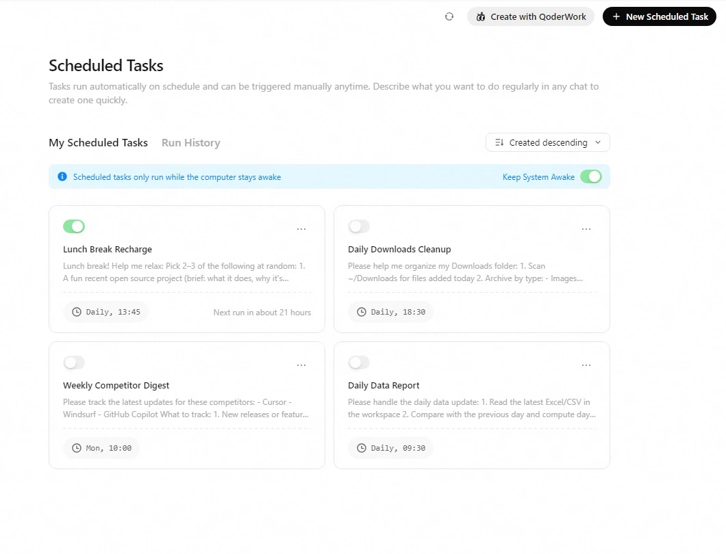 Scheduled tasks management