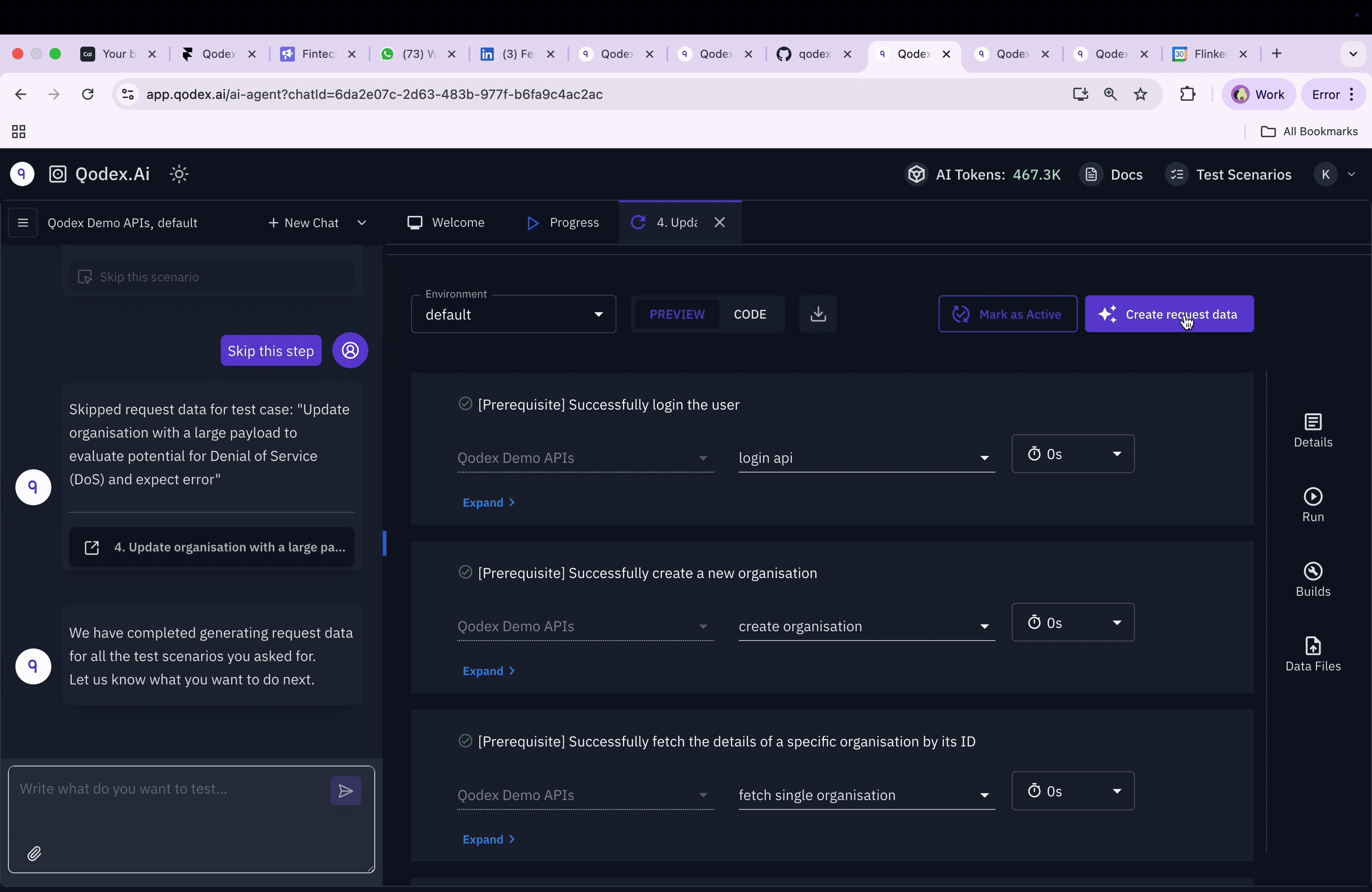 Qodex generating request data for API scenario steps