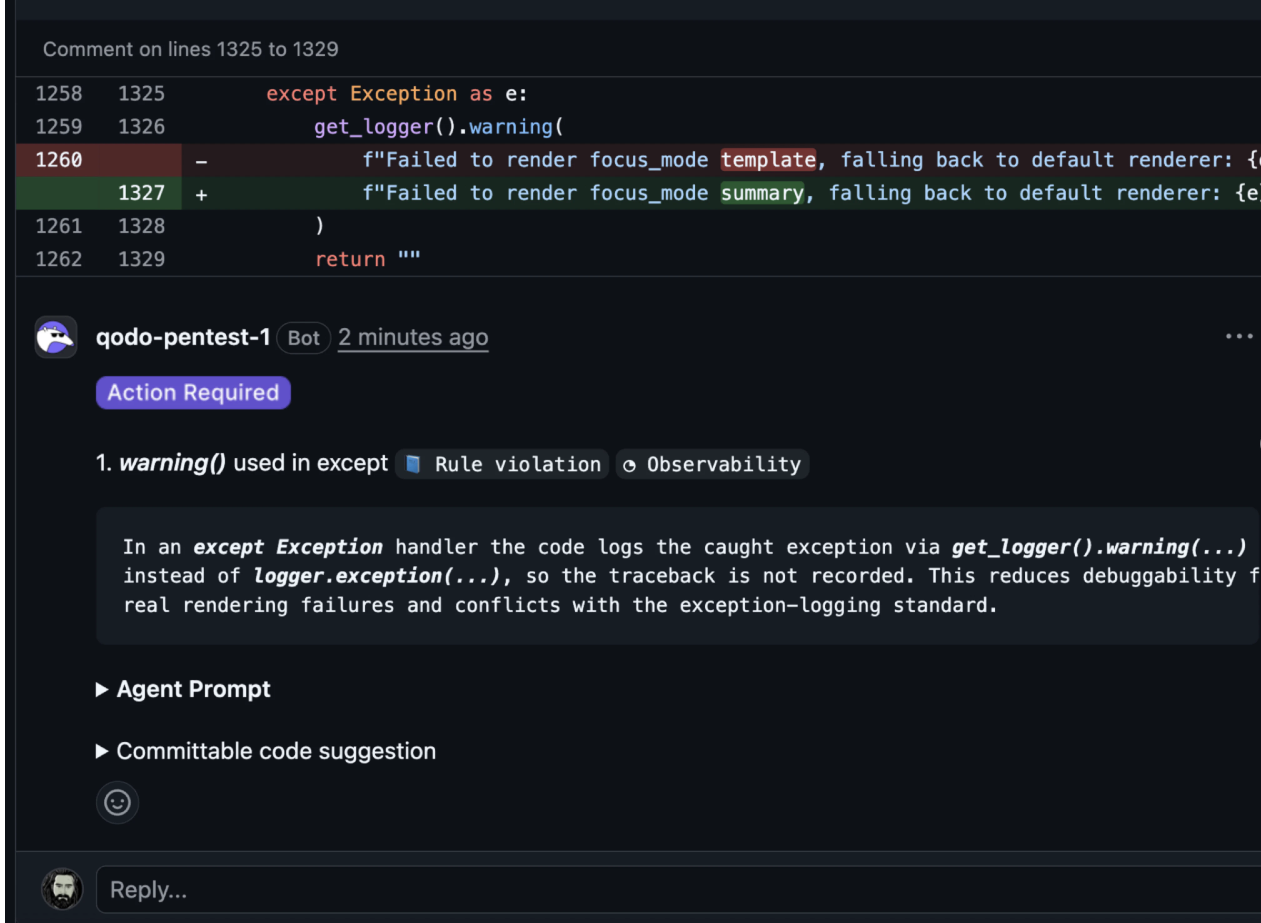 Commitable Code suggestion