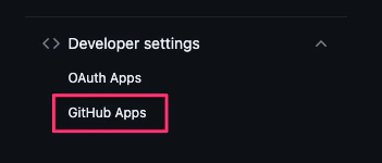 GitHub Developer settings with GitHub Apps menu item