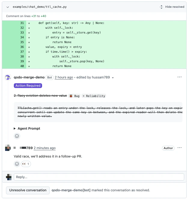 Conversational Chat dismiss a finding after