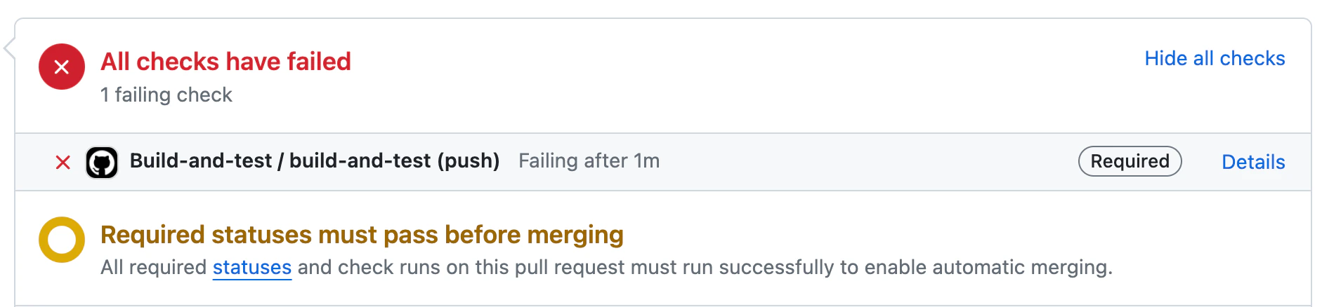 PR comment showing a failed CI check with details from Qodo