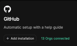 GitHub integration card in Qodo portal showing number of connected organizations