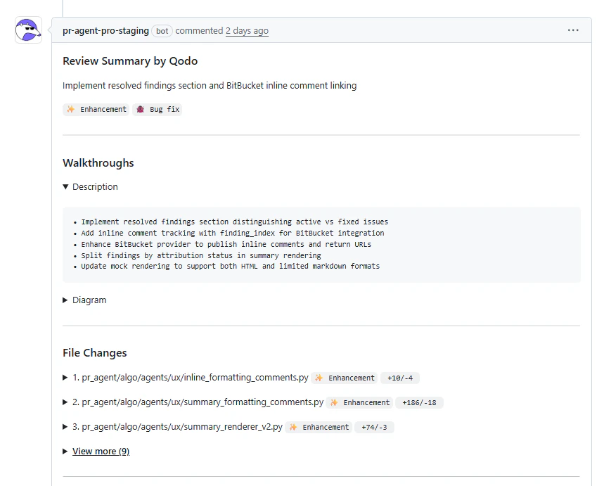 Generated PR summary comment showing description and walkthrough of code changes