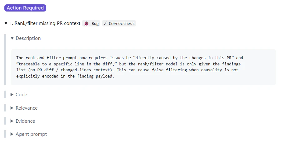 Code review finding description explaining the issue and its potential impact