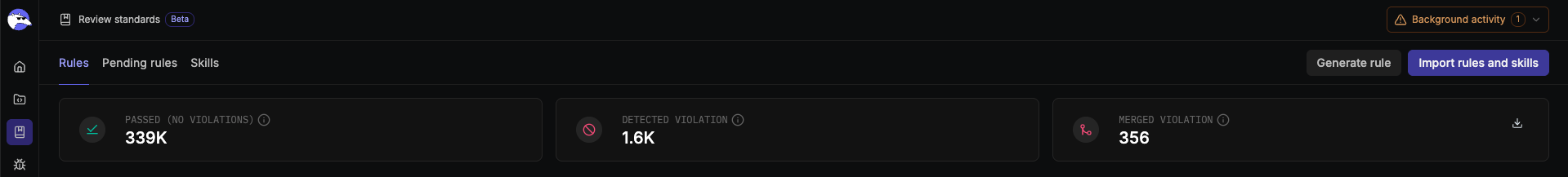 Generate rule button at the top of the Rules page