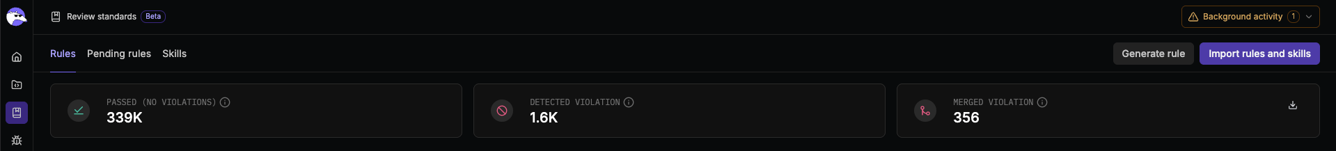 Generate rule button at the top of the Rules page