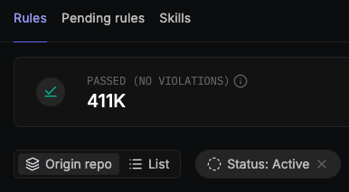 Rules table grouping controls showing Origin repo and List options