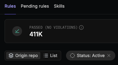 Rules table grouping controls showing Origin repo and List options