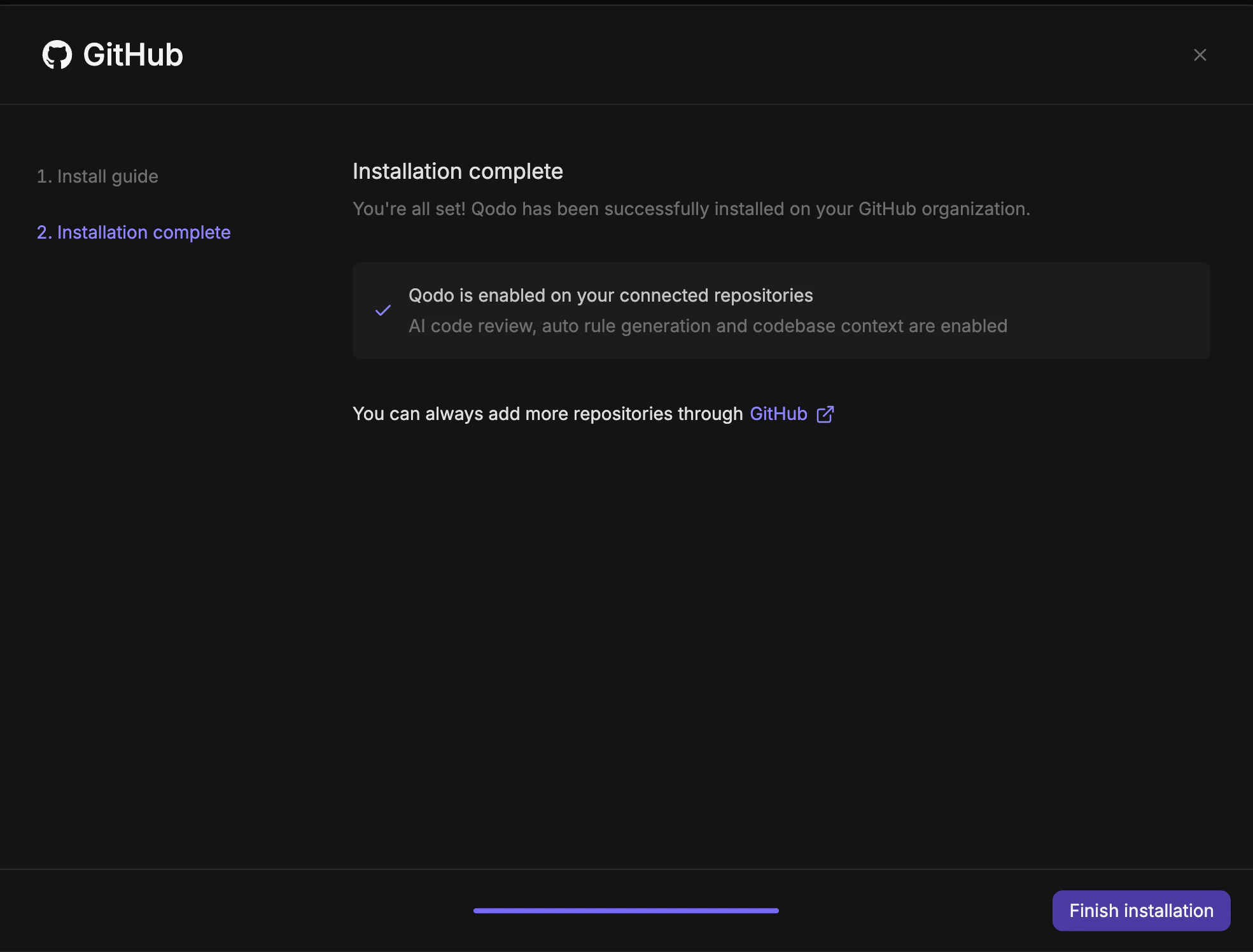 GitHub MT wizard installation complete screen