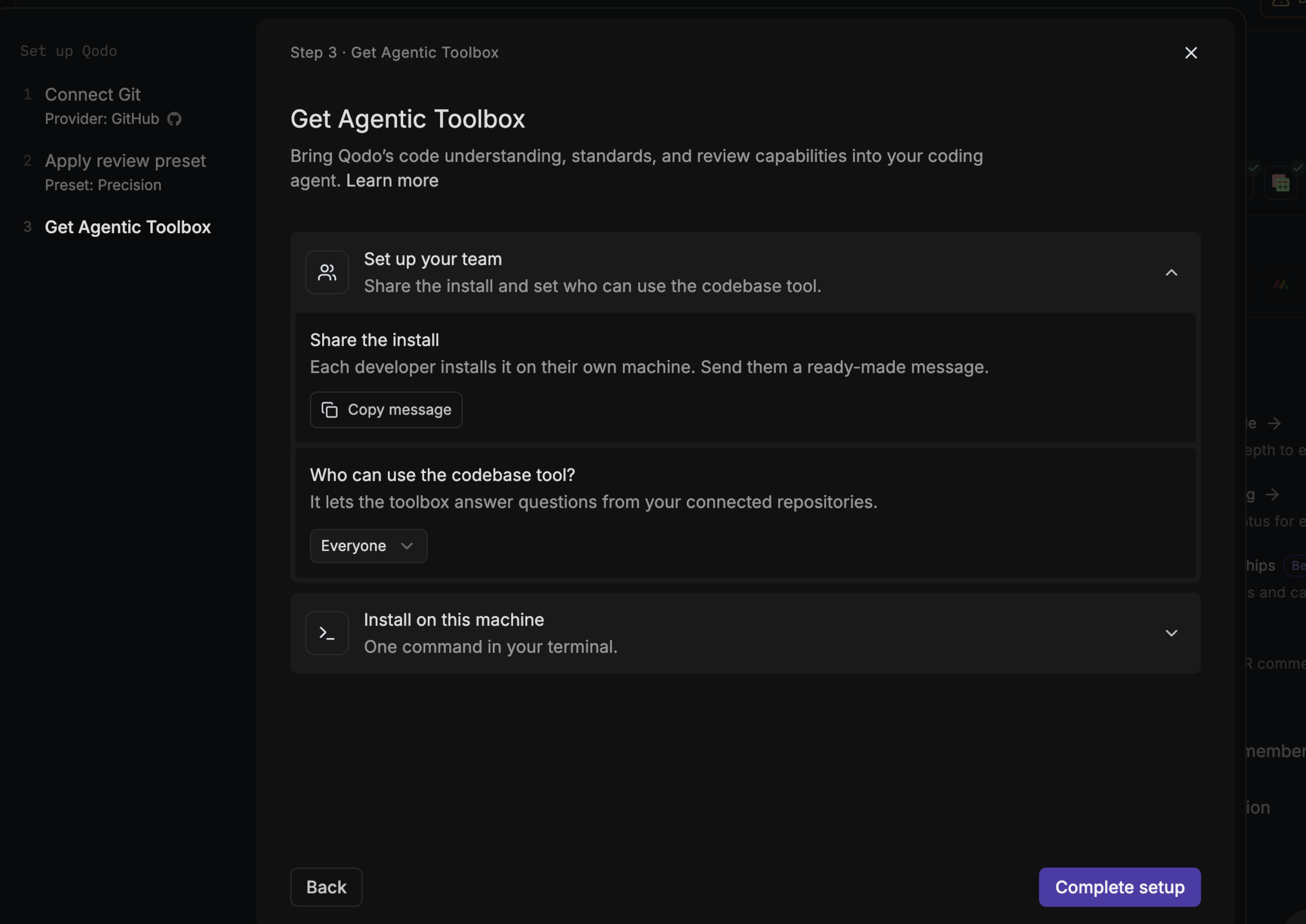 Onboarding wizard Get Agentic Toolbox step with both sections expanded