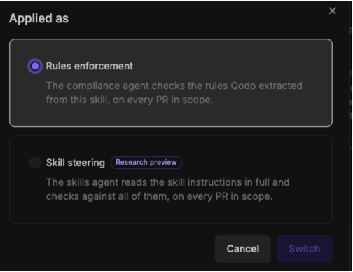 Skills switch method