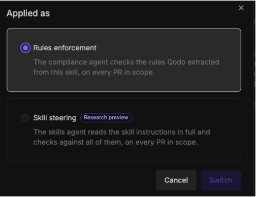 Skills switch method