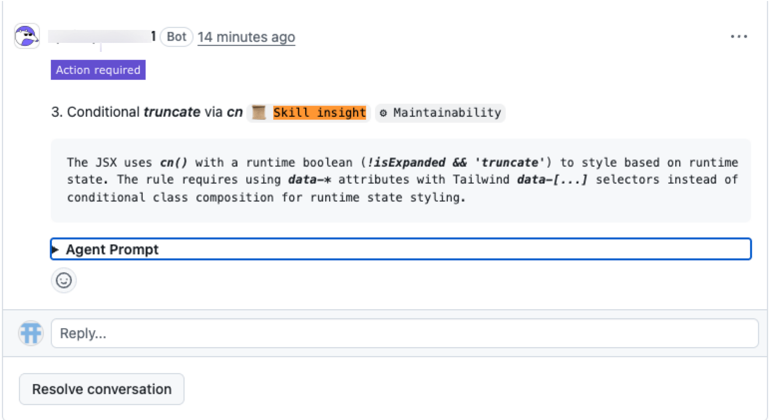 Skill insights in a pull request finding