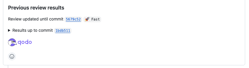Previous reviews section showing review history up to each commit