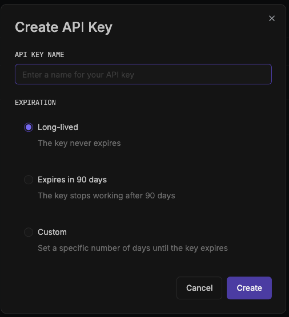 API key creation dialog in the Qodo portal