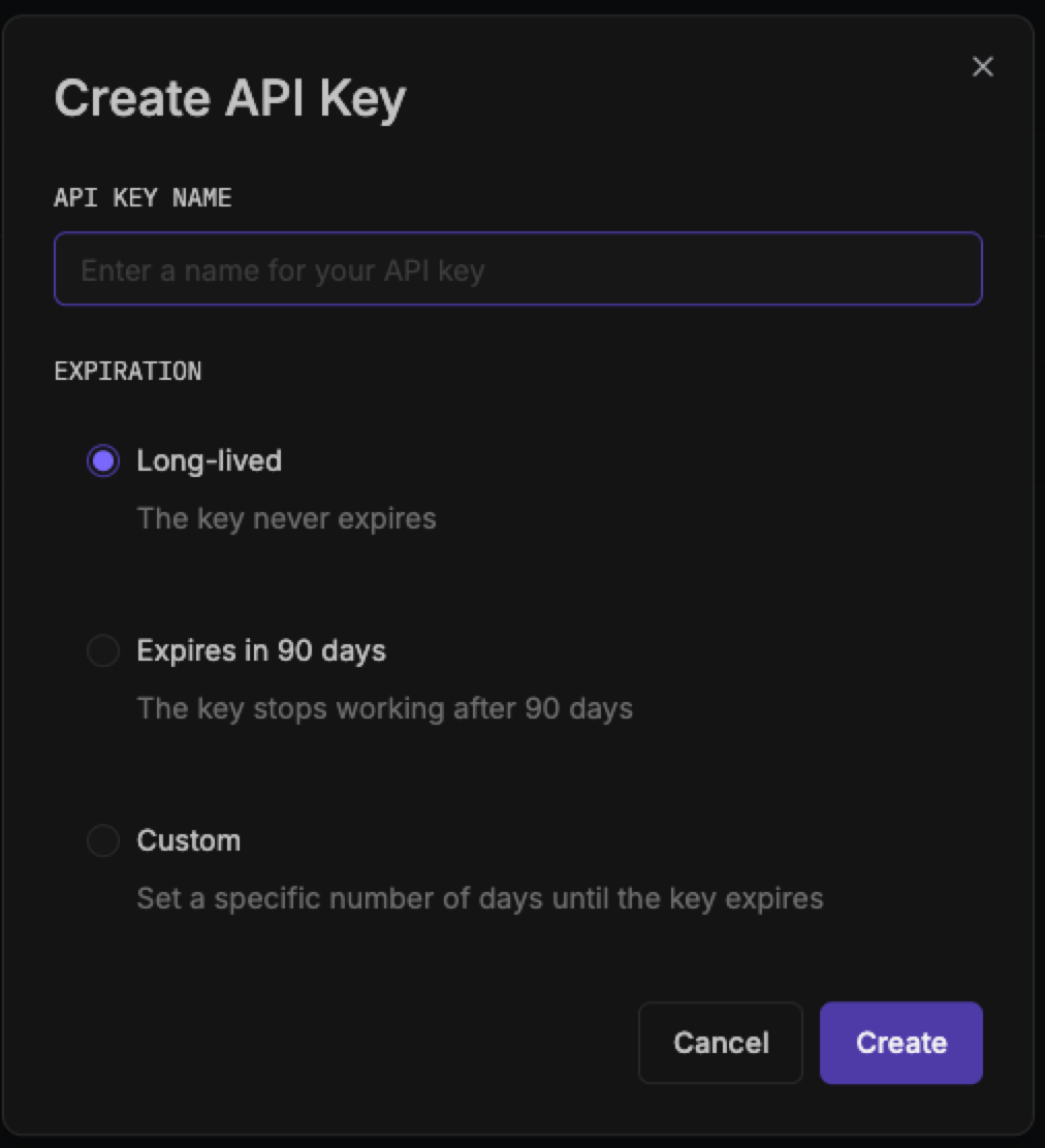 API key creation dialog in the Qodo portal