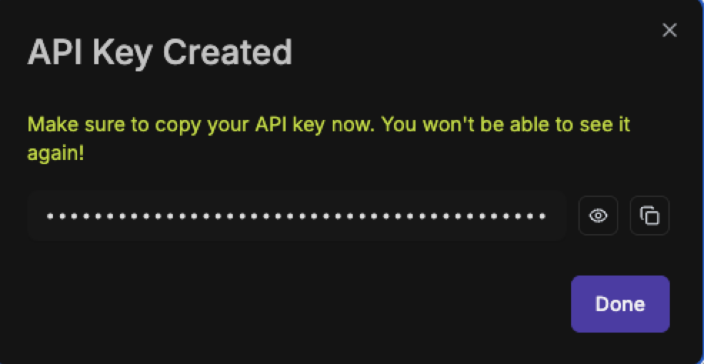 API Key Created dialog