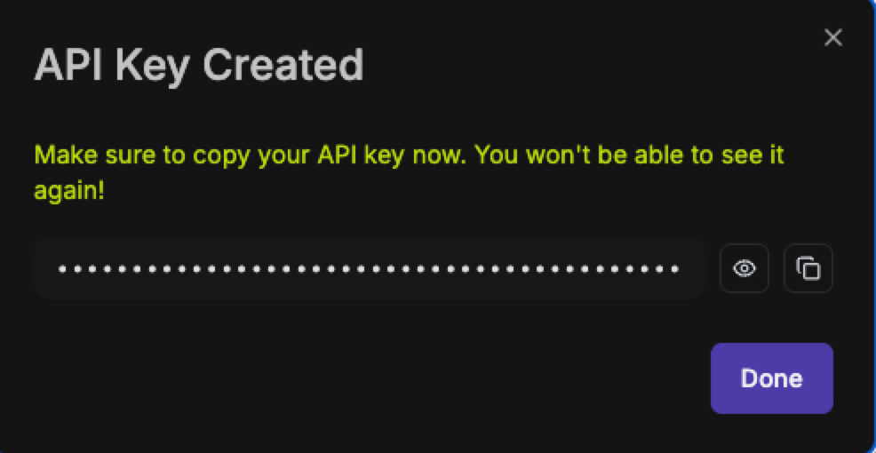API Key Created dialog