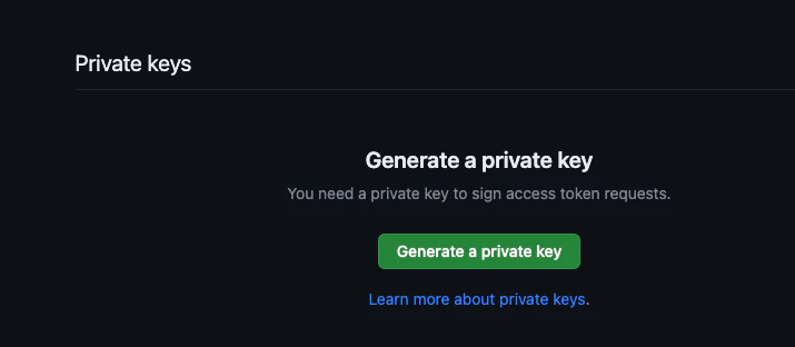 GitHub App private key generation section