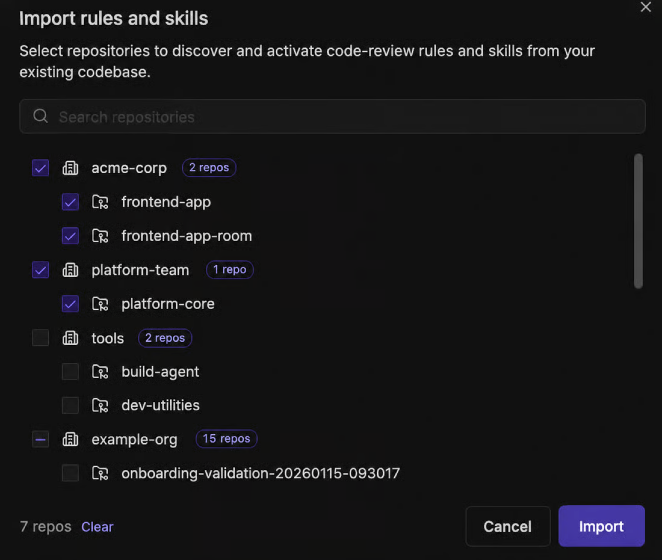 Import rules and skills