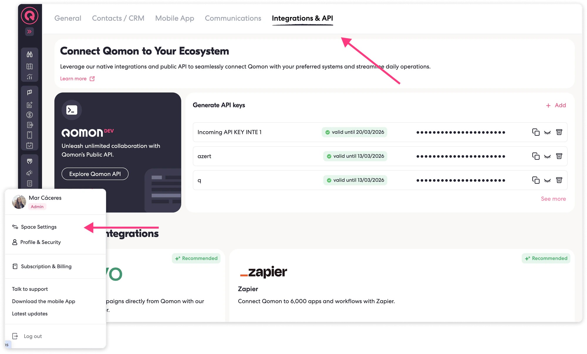 Getting Started Qomon Get Api Keys