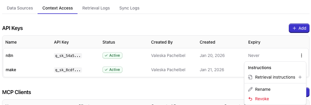 Revoke or manage API key