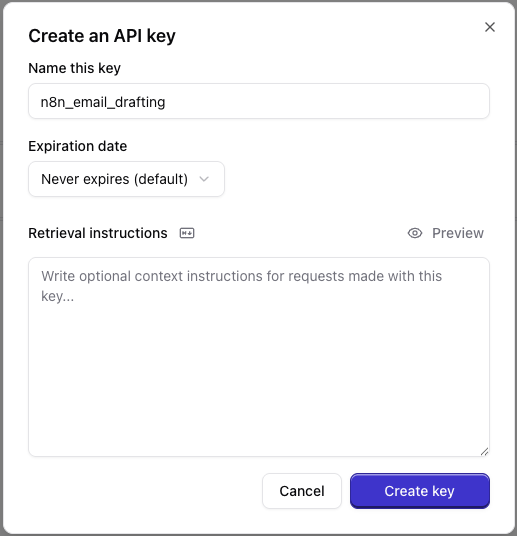 API key–level instructions in the Qontext app