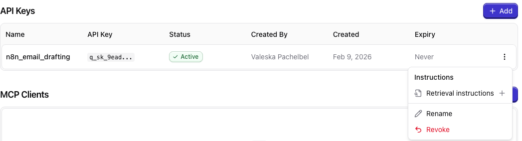 Edit API key–level instructions in the Qontext app