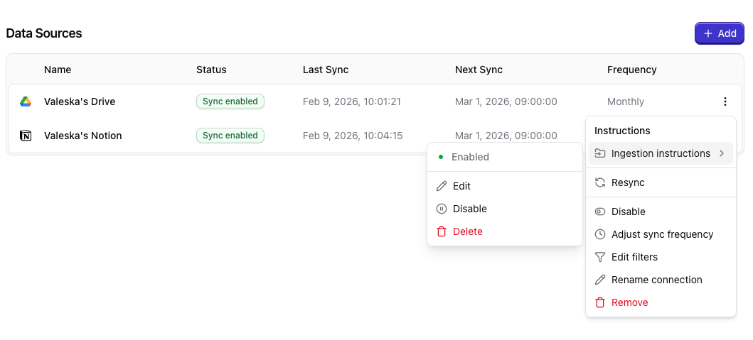 Edit data source–level instructions in the Qontext app