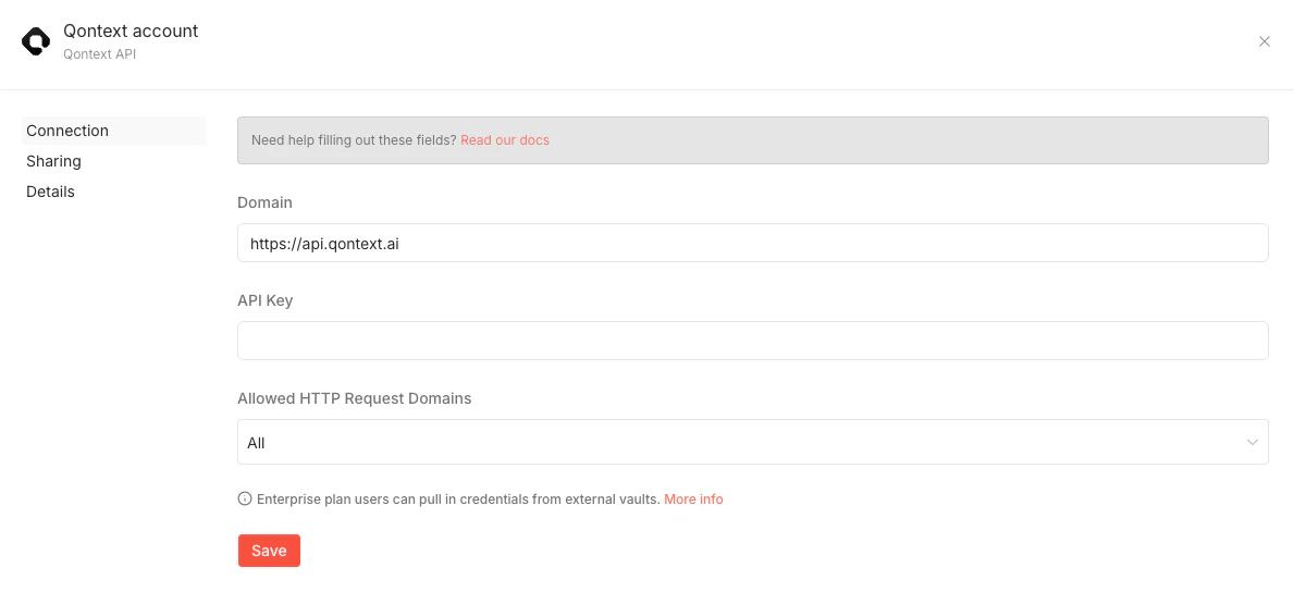 Qontext credentials setup in n8n
