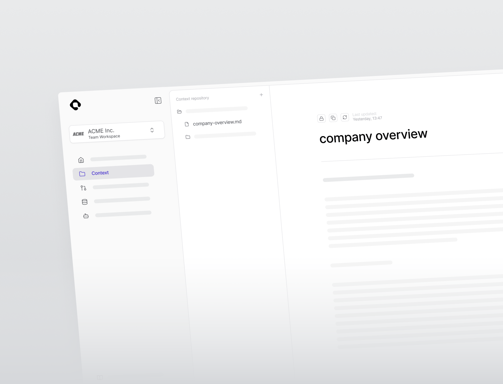 Qontext context repository with the file tree and a document open