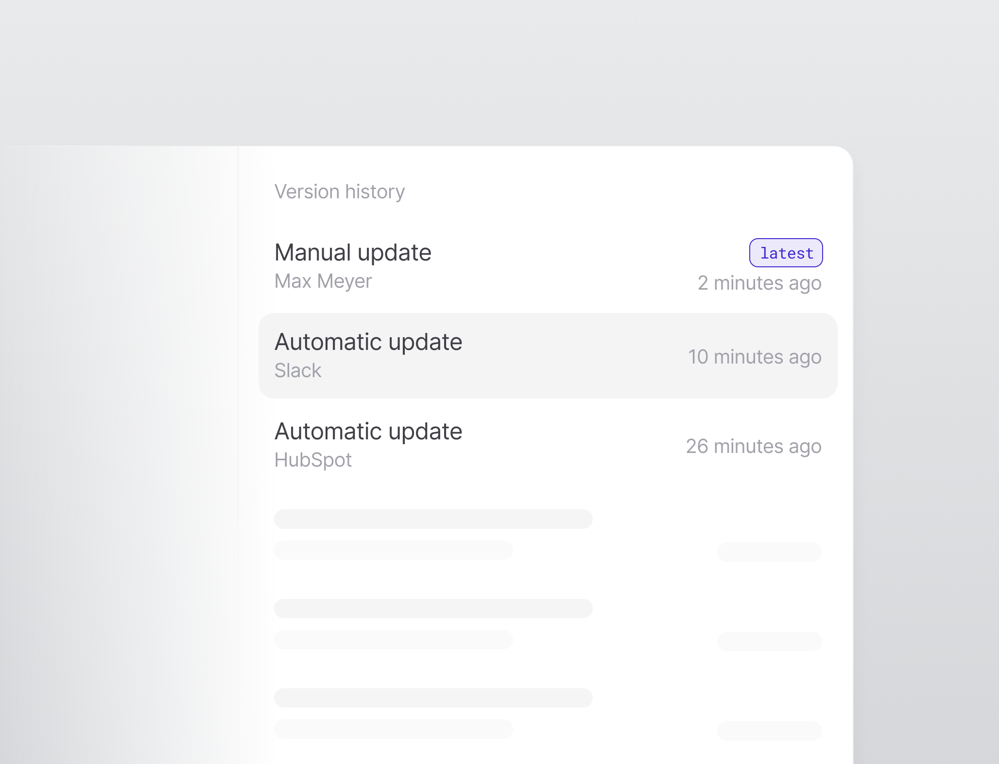 File version history panel listing each version and its source